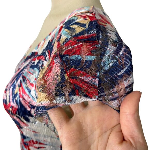 Komarov dress women's M white red blue v neck cap sleeve lace trim lightweight - Picture 5 of 9